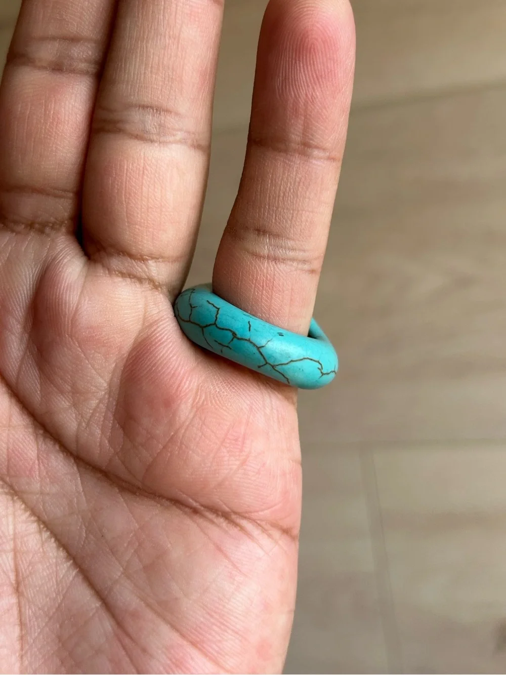 Chunky Architectural Synthetic Turquoise Block Ring Size 9
